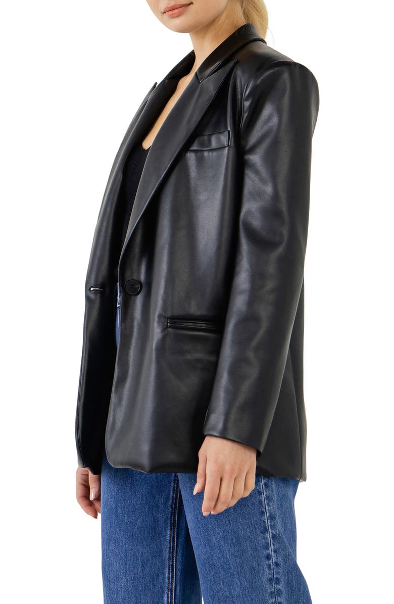Endless Rose Oversize Faux Leather Blazer, Alternate, color, 
