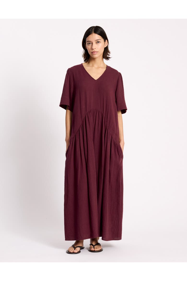 Cheesecloth V-Neck Tunic Maxi Dress, Main, color, Red