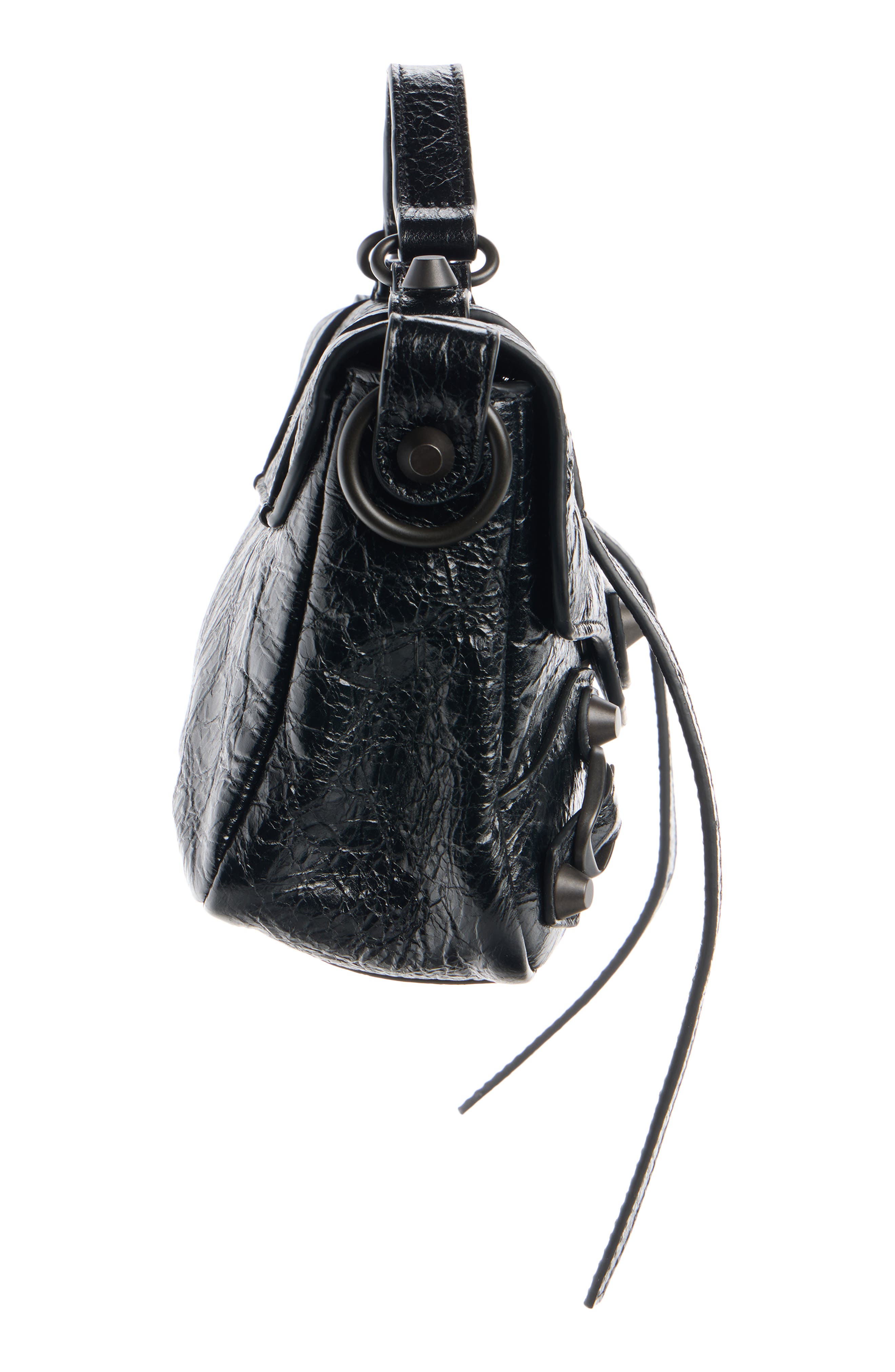 Balenciaga Nano Le City Flap Crinkle Leather Crossbody Bag, Alternate, color, Black
