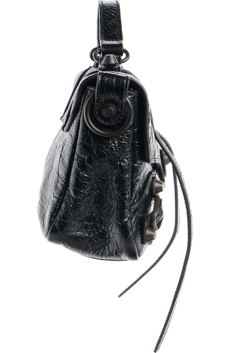 Balenciaga Nano Le City Flap Crinkle Leather Crossbody Bag, Alternate, color, Black