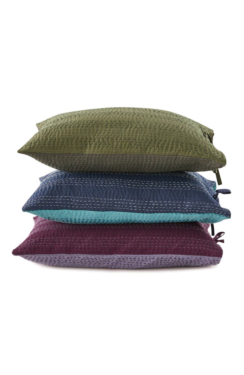 MELANGE HOME Kantha Set of 2 Reversible Cotton Shams, Alternate, color, Forest And Olive