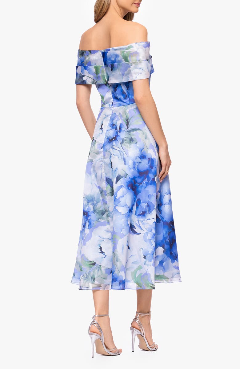 Betsy & Adam Floral Print Organza Party Dress, Alternate, color, Blue/ Multi