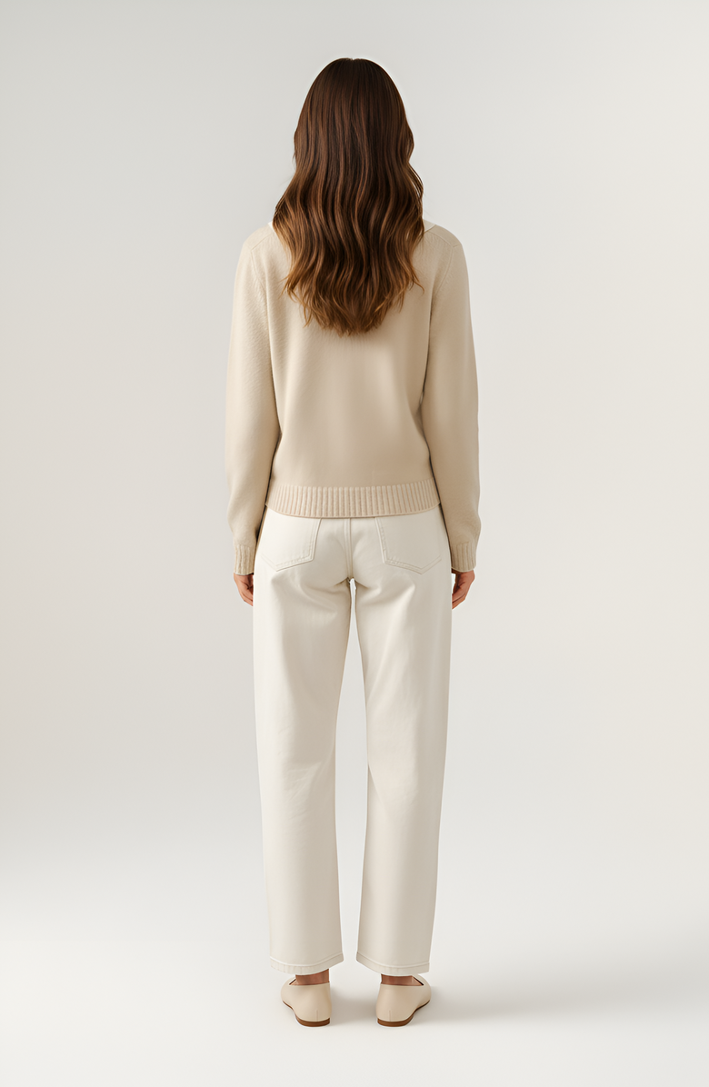 Modenaire Knit Cardigan with Contrast Collar, Alternate, color, Beige / Ivory