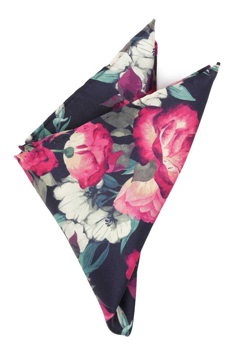 Floral Silk Tie & Pocket Square, Alternate, color, NAVY