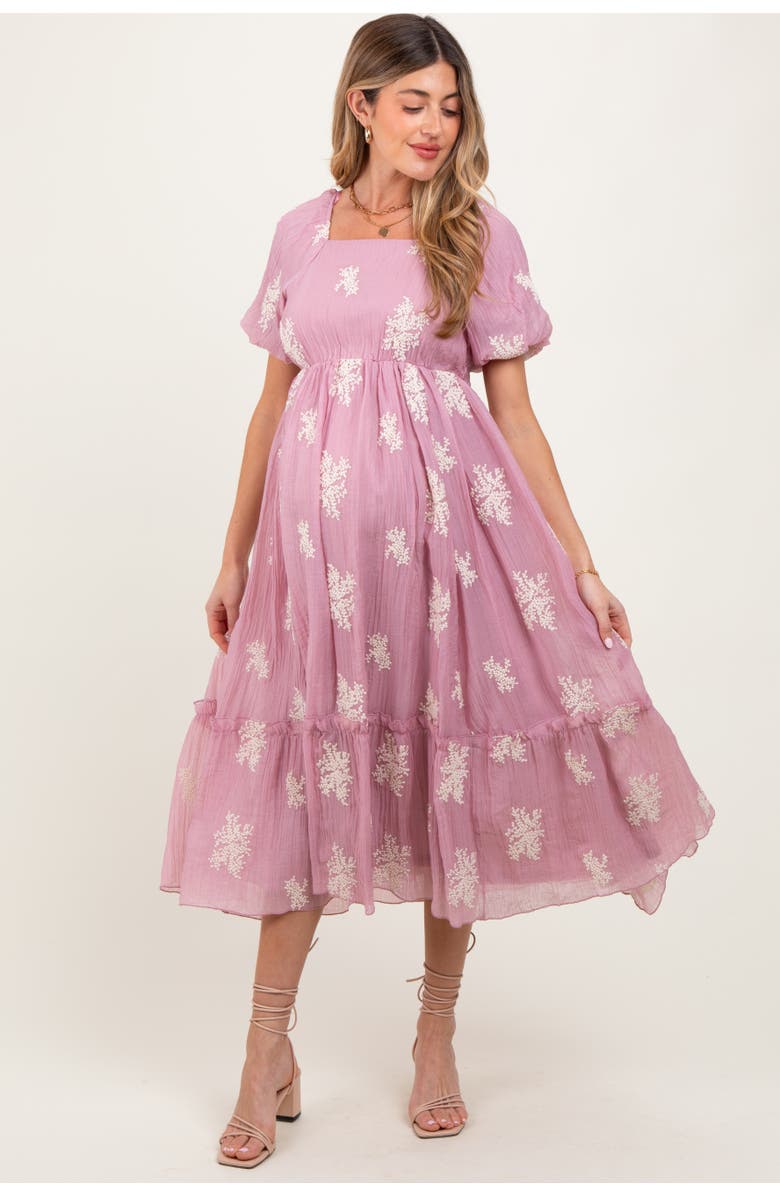PinkBlush Floral Print Ruffle Hem Midi Dress, Alternate, color, Mauve