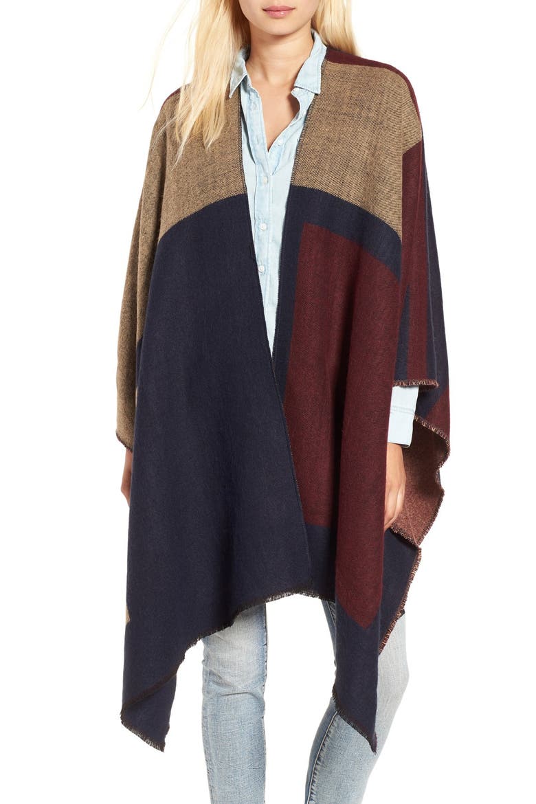 Colorblock Poncho, Main, color, NAVY MULTI