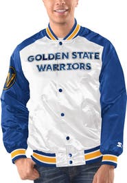 STARTER Men's Starter White/Royal Golden State Warriors Renegade Satin Full-Snap Varsity Jacket
