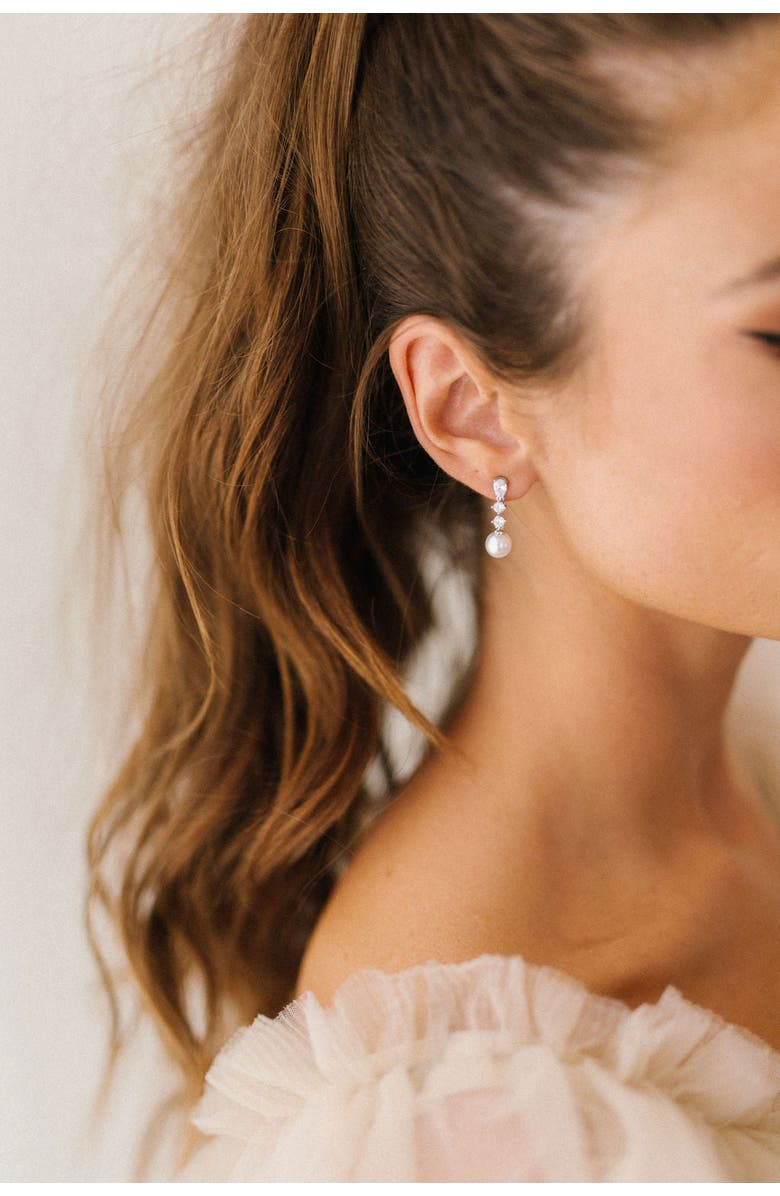 Untamed Petals Serenade Pearl and Crystal Earrings, Alternate, color, Silver