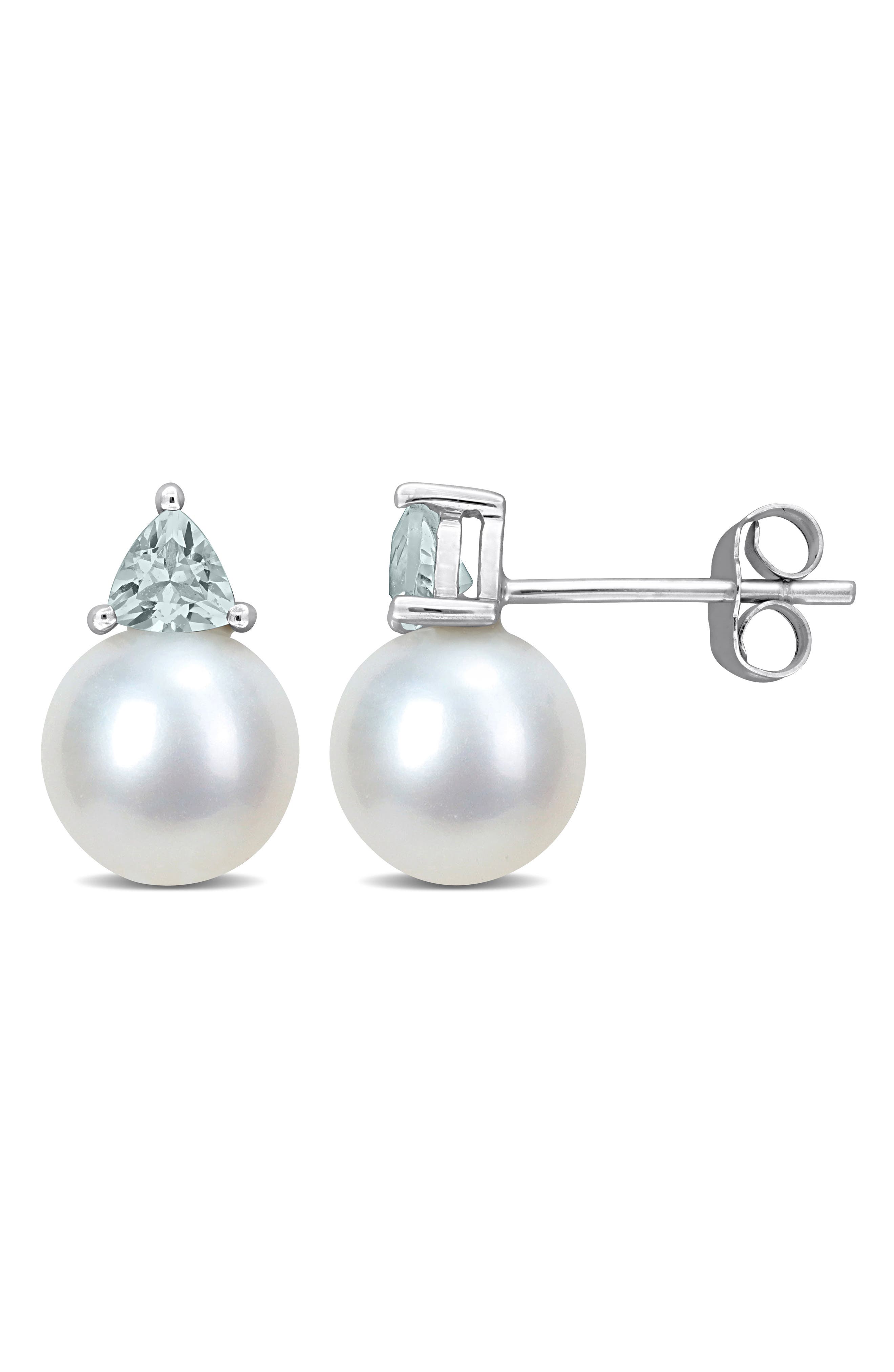 DELMAR Freshwater Pearl & Aquamarine Drop Earrings