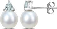 DELMAR Freshwater Pearl & Aquamarine Drop Earrings