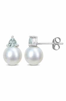 DELMAR Freshwater Pearl & Aquamarine Drop Earrings