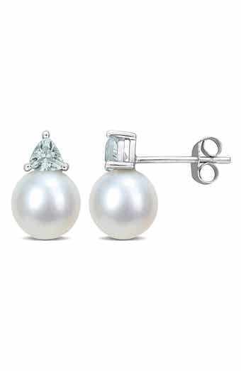 Freshwater Pearl & Aquamarine Drop Earrings