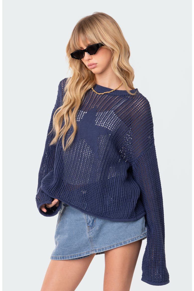 Seeing Stars Oversize Open Stitch Sweater, Alternate, color, BLUE