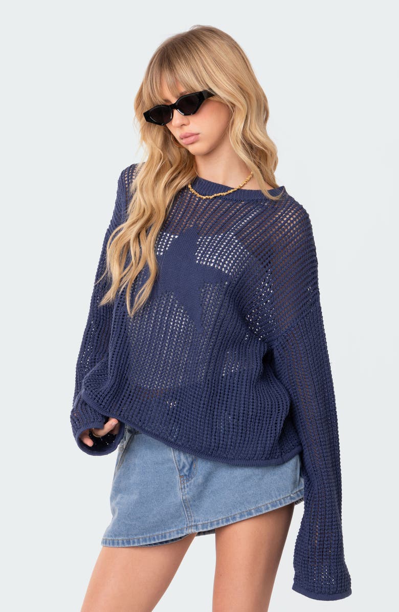 EDIKTED Seeing Stars Oversize Open Stitch Sweater, Alternate, color, 