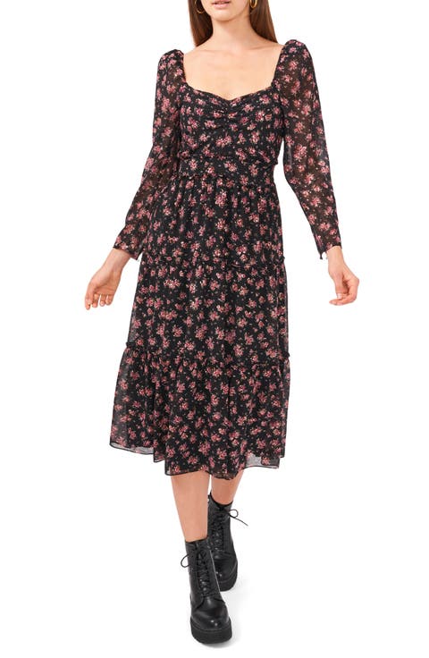 Puff Long Sleeve Floral Dress
