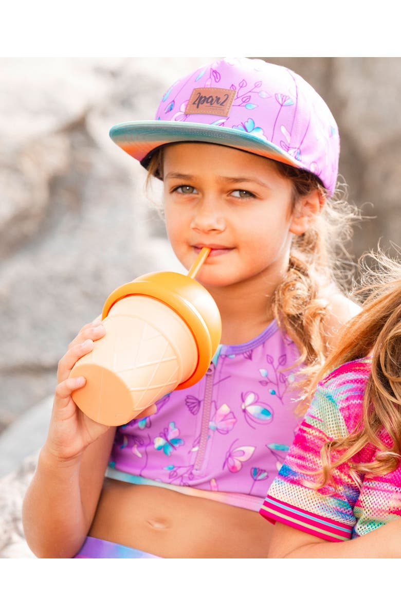 Deux par Deux Girl's Printed Cap Old Mauve And Multicolored Butterflies, Alternate, color, 