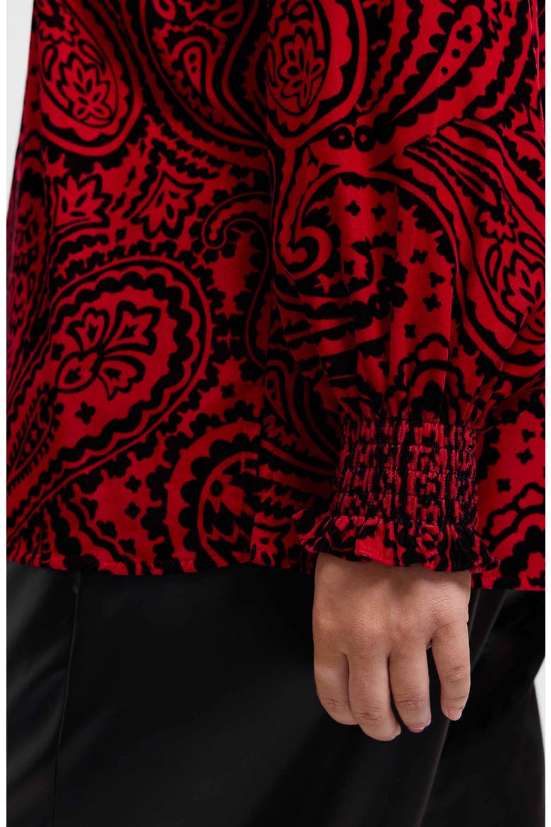 Alicia Velvet Paisley Popover Top, Alternate, color, RED/ BLACK