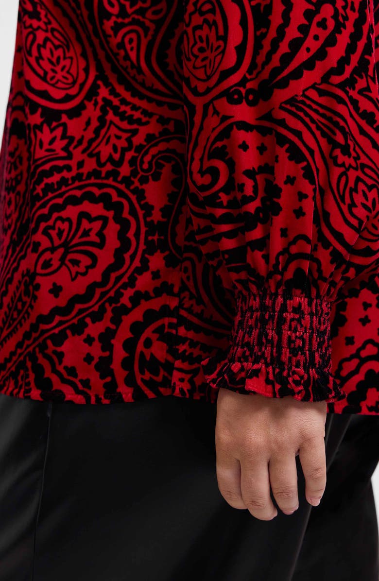 Foxcroft Alicia Velvet Paisley Popover Top, Alternate, color, Red/ Black
