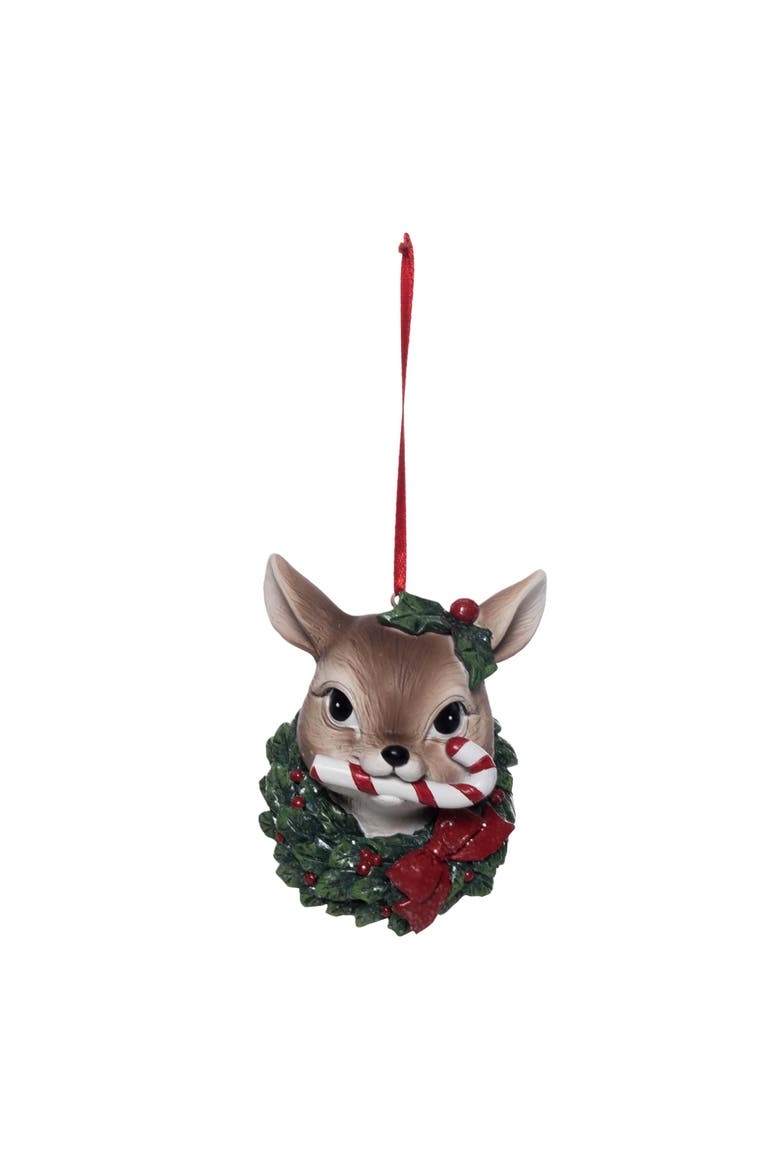 Deer/Candy cane Christmas Tree Ornament, Alternate, color, Brown