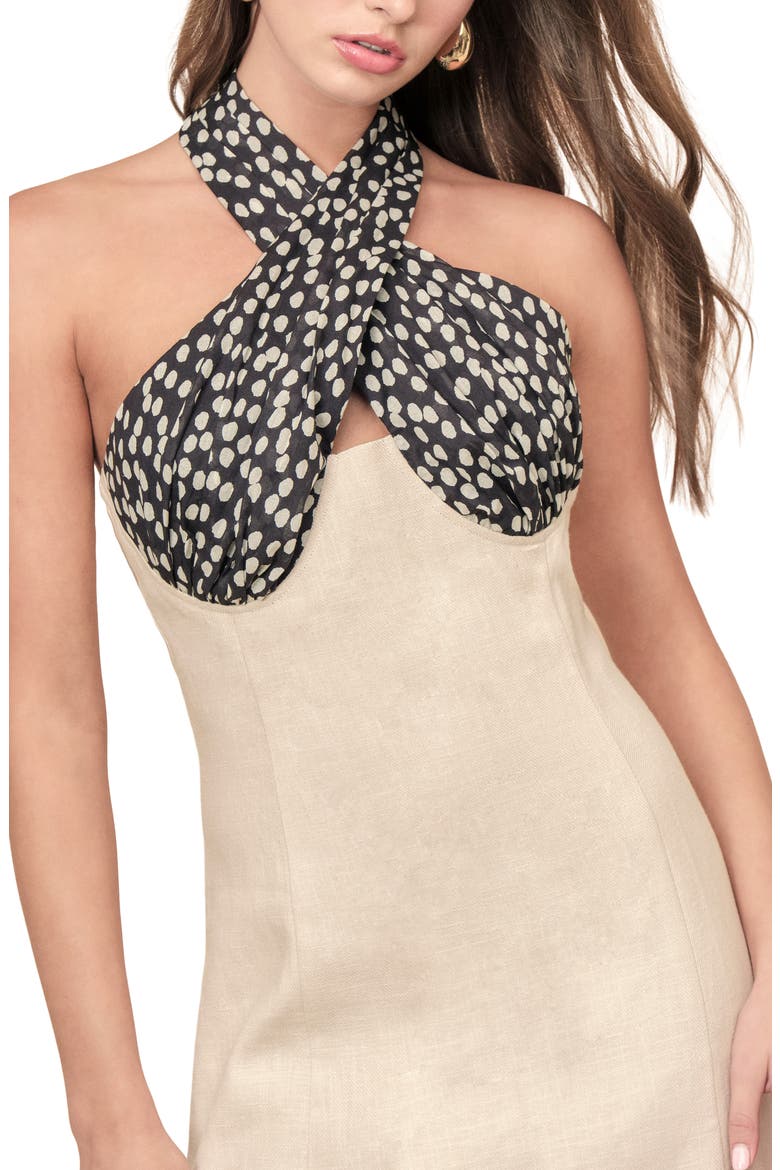 April Halter Minidress, Alternate, color, BEIGE BLACK DOTS