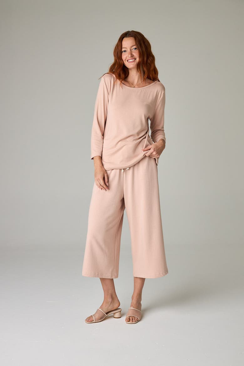 Nasaya Eco-Luxe Rib Bateau Neck 3/4 Length Sleeve Top - Ultra-Luxe Flow, Alternate, color, Rose Quartz