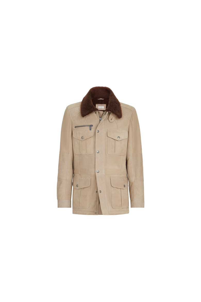 Waxed shearling safari jacket, Alternate, color, White