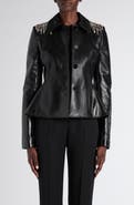 McQueen Crystal Embroidered Leather Peplum Jacket
