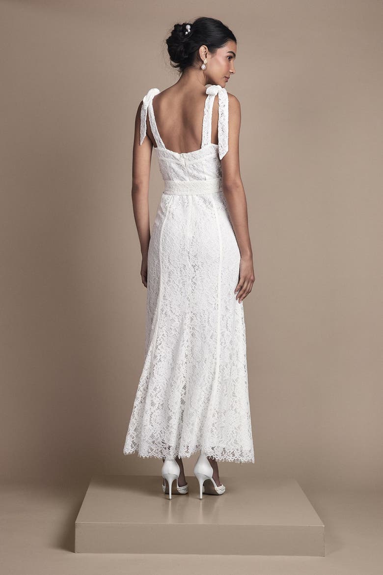 Lace Bow Shoulder Maxi Wedding Dress, Alternate, color, Ivory