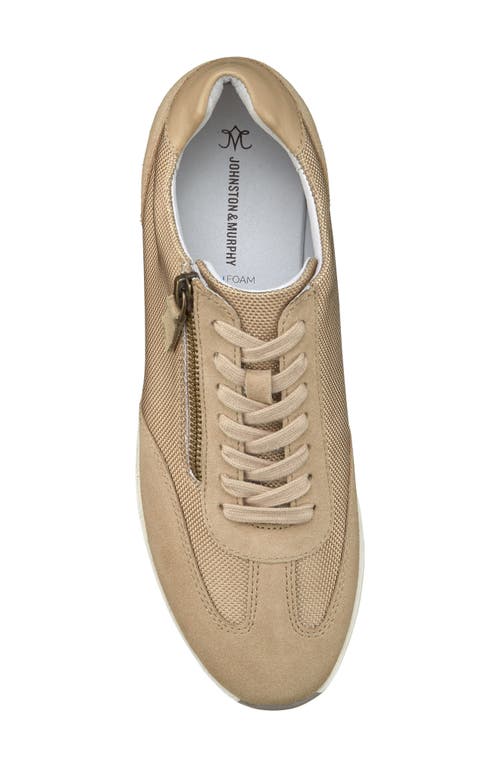 Johnston & Murphy Gracie Side Zip Sneaker In Sand Nylon/suede