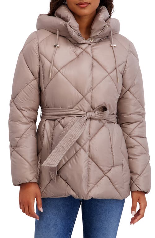 Kensie Belted Diamond Quilted Puffer Coat In Neutral
