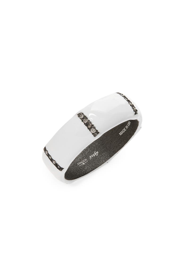 Old World Enamel Wide Stack Ring, Main, color, BLACKENED SILVER/ WHITE