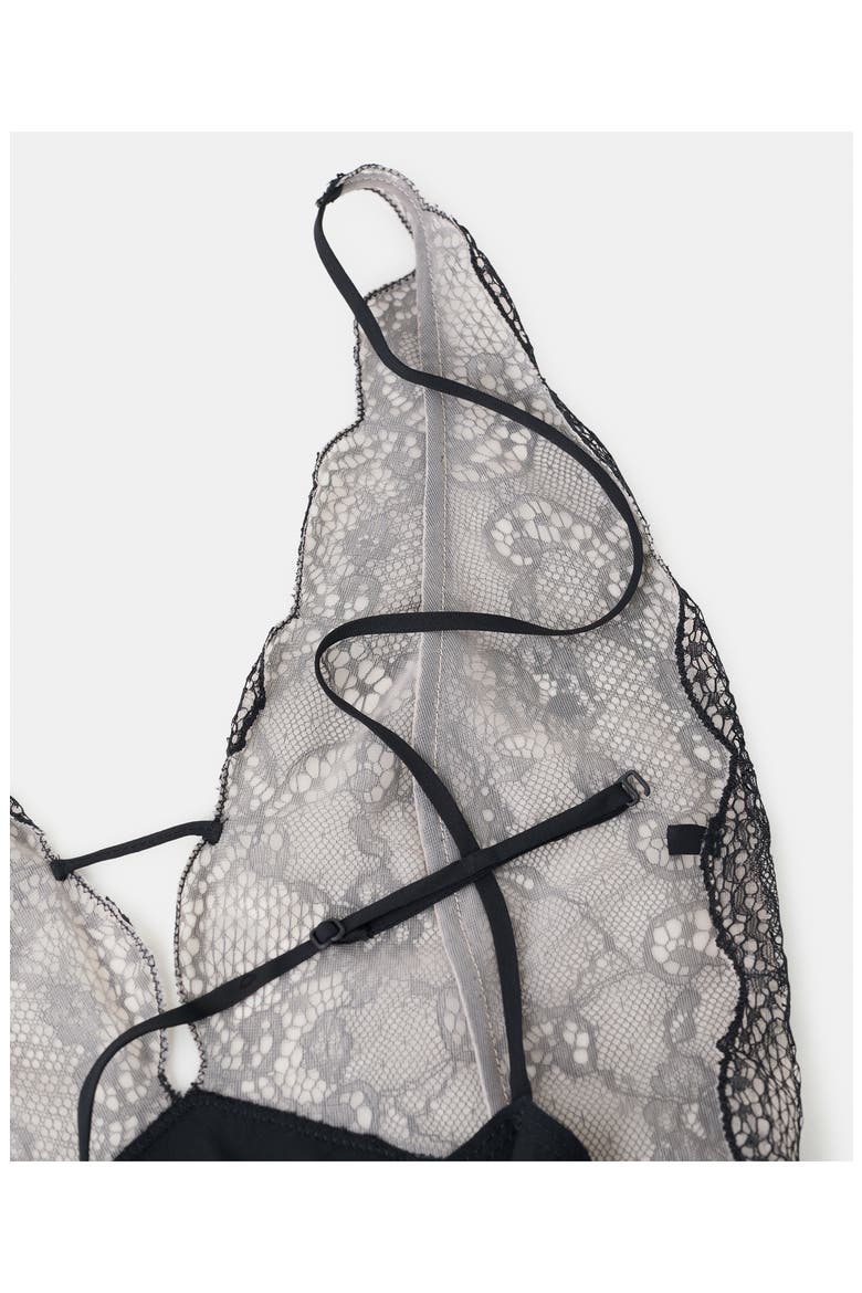 x Kaia Gerber Lace Combo Bodysuit, Alternate, color, BLACK