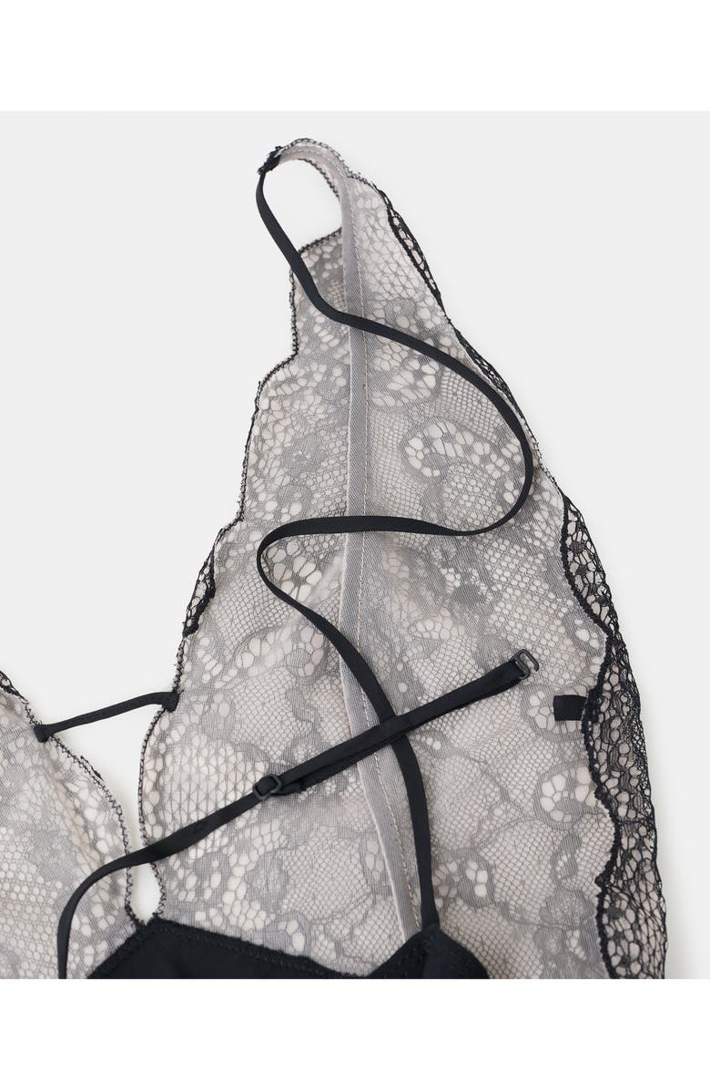 MANGO x Kaia Gerber Lace Combo Bodysuit, Alternate, color, Black