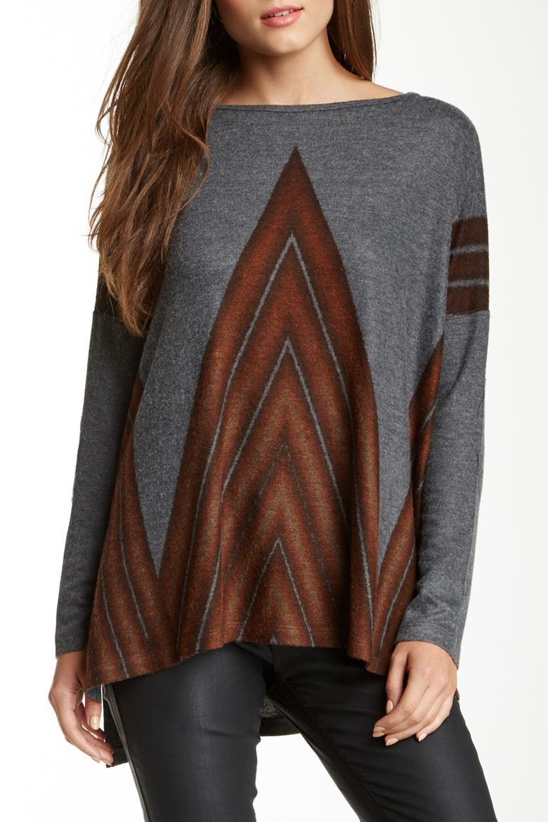 Printed Dolman Sleeve Sweater, Main, color, CHARCOAL POINTING SPRING