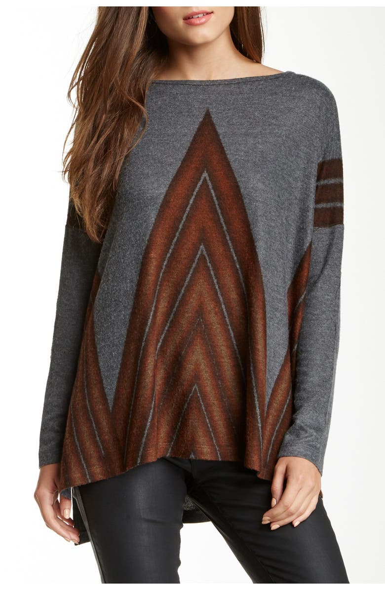 GO COUTURE Printed Dolman Sleeve Sweater, Main, color, Charcoal Pointing Spring