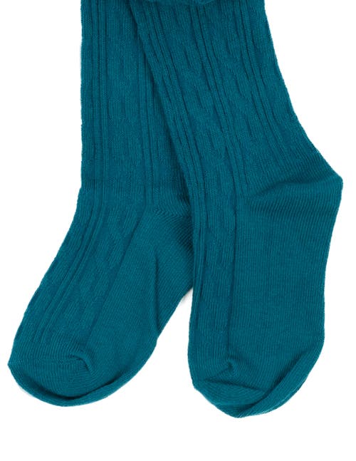 Leveret Girls Cable Knit Tights, Cotton Blend In Blue