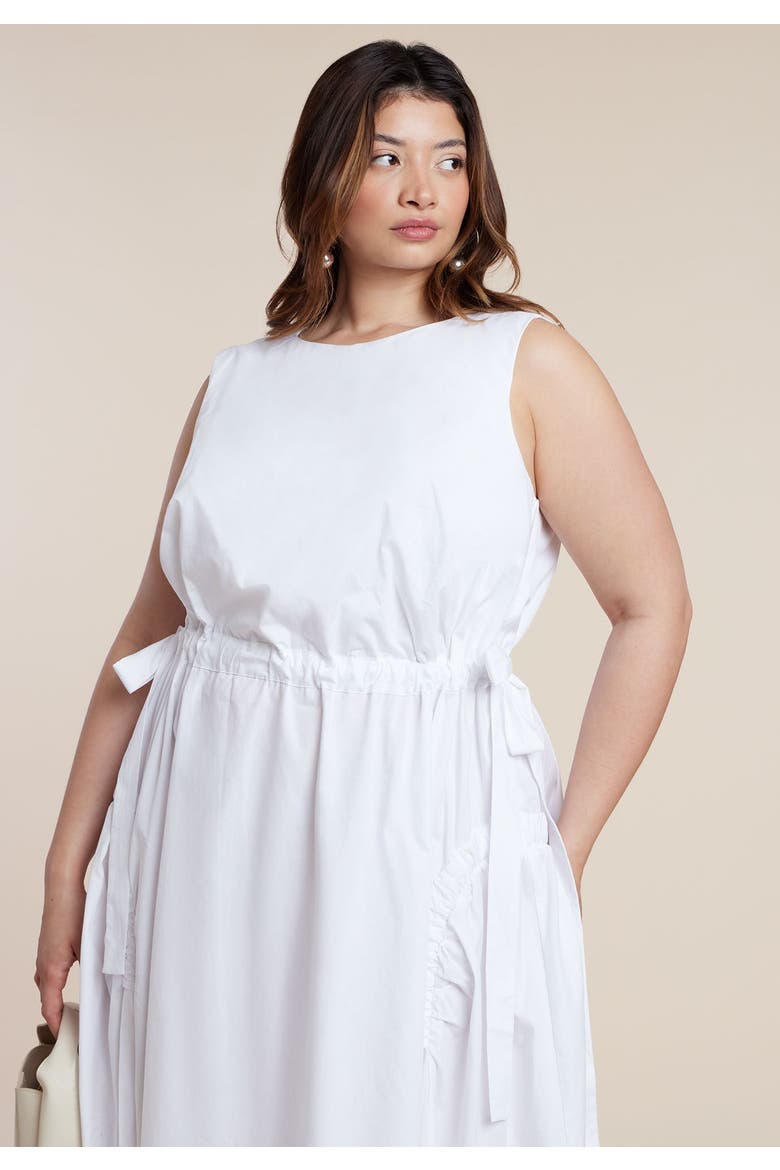 Cinch Waist Poplin Midi Dress, Alternate, color, BRIGHT WHITE