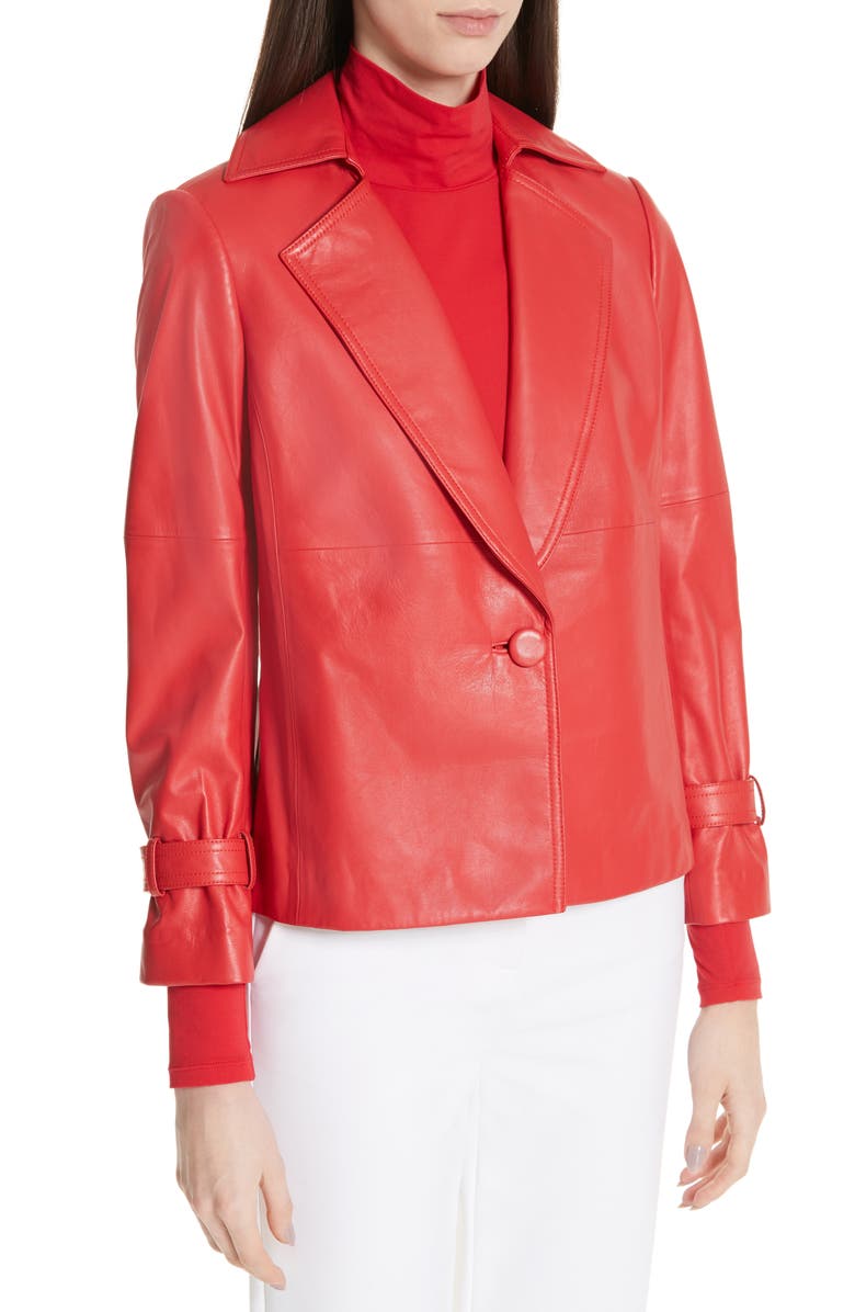 St. John Collection Luxe Nappa Leather Jacket, Alternate, color,