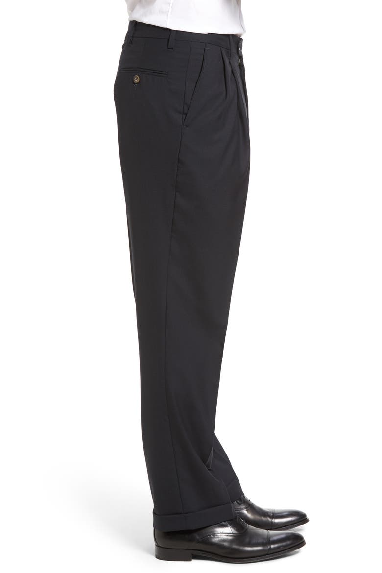 Lightweight Plain Weave Pleated Classic Fit Trousers, Alternate, color, NAVY
