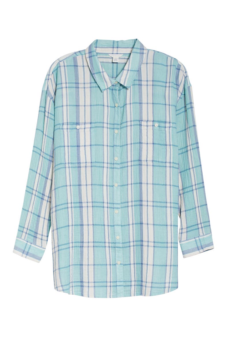 Plaid Cotton Gauze Shirt, Alternate, color, TEAL NILE SOPHIA PLAID