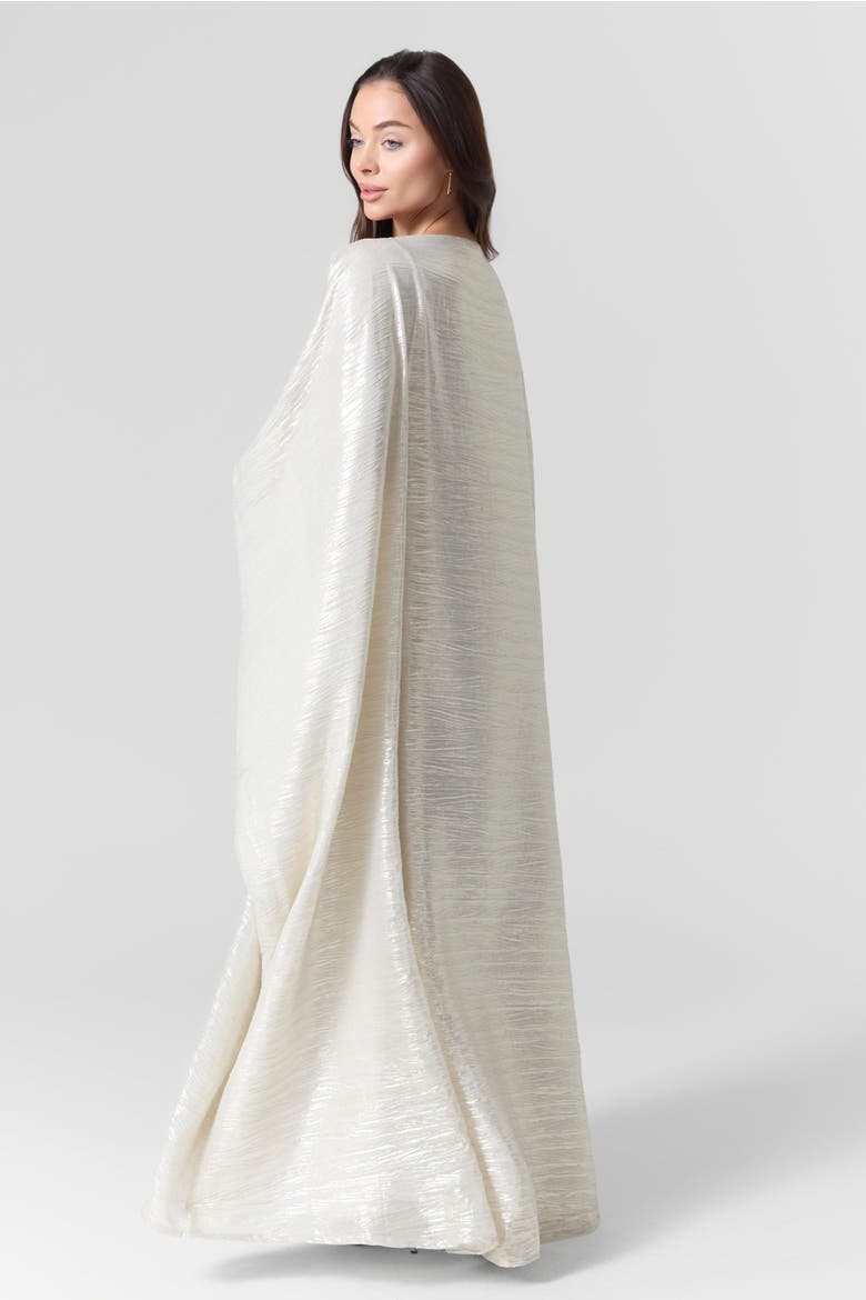 Luna Silk Metallic Plissé Gown, Alternate, color, Ivory