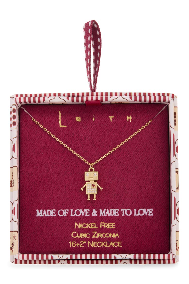 Pavé Robot Pendant Necklace, Main, color, RED- CLEAR- GOLD