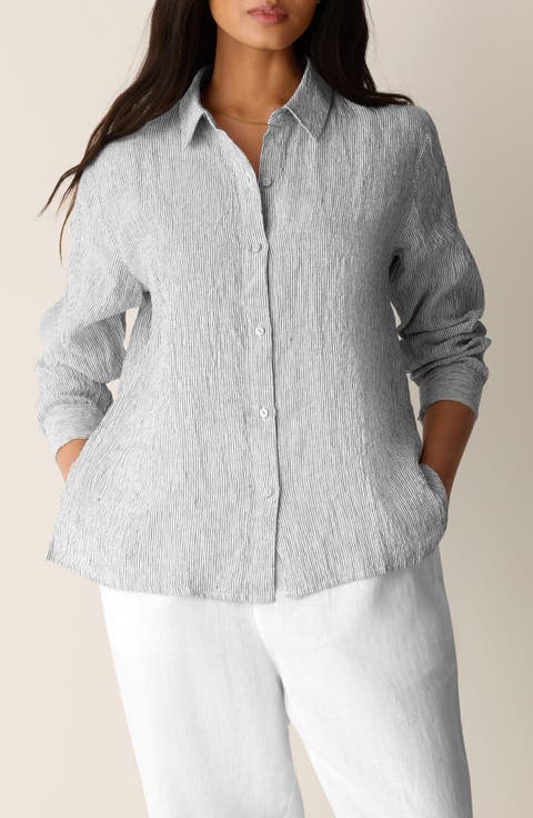 Stripe Organic Linen Button-Up Shirt (Petite)