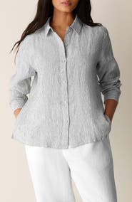 Eileen Fisher Stripe Organic Linen Button-Up Shirt