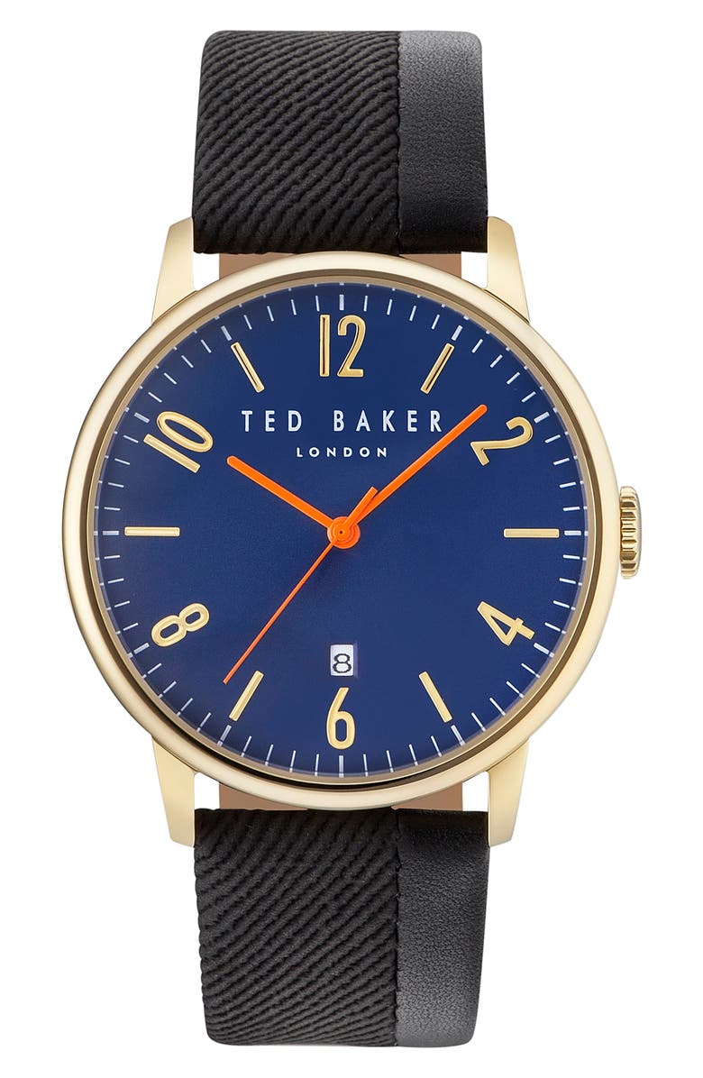 Ted Baker London Daniel Mixed Media Strap Watch, 42mm, Main, color, 