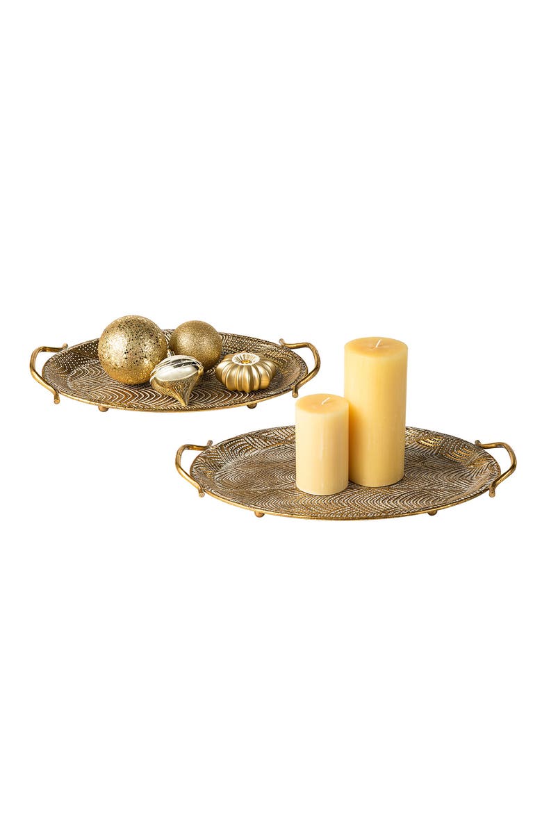 Glitzhome Set of 2 Metal Gold Decorative Tray with Handles, Alternate, color, Gold