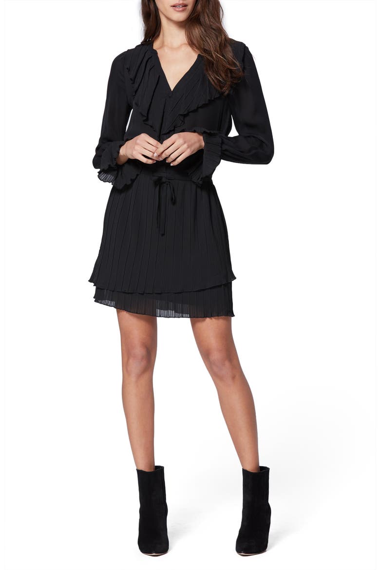 Salome Long Sleeve Silk Minidress, Alternate, color, BLACK