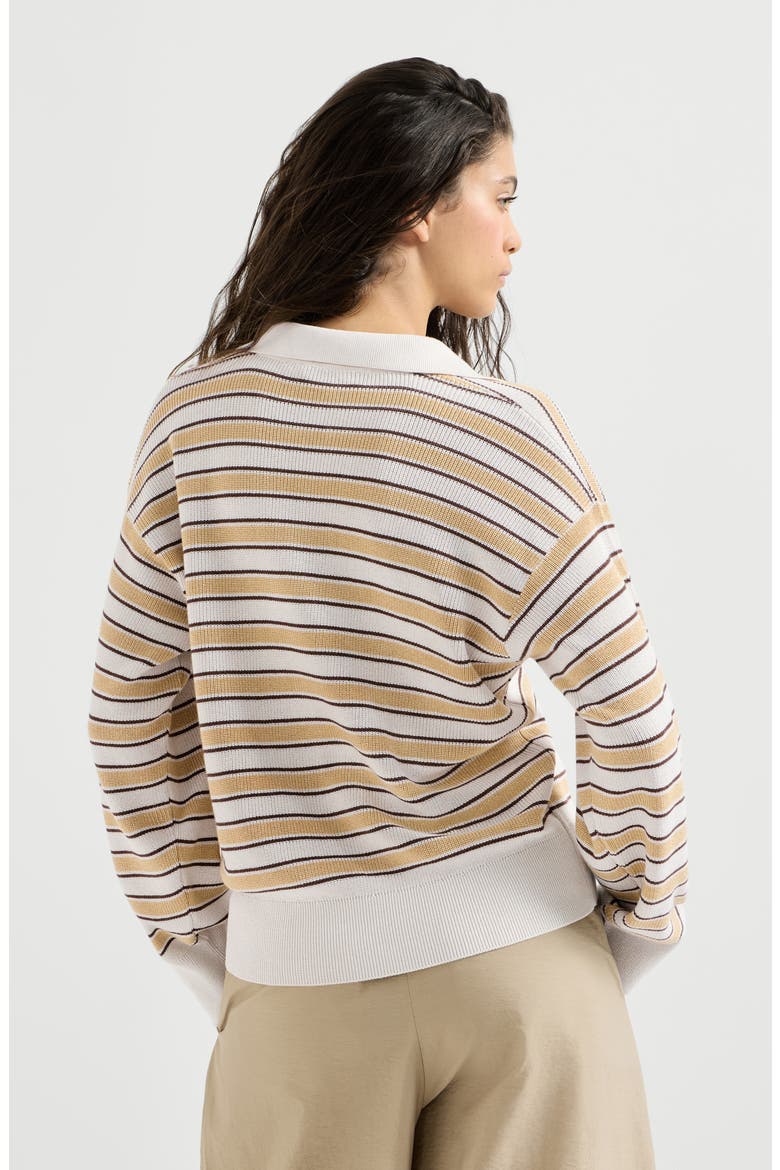 Cotton knit polo with sparkling stripes, Alternate, color, Zabaione Yellow