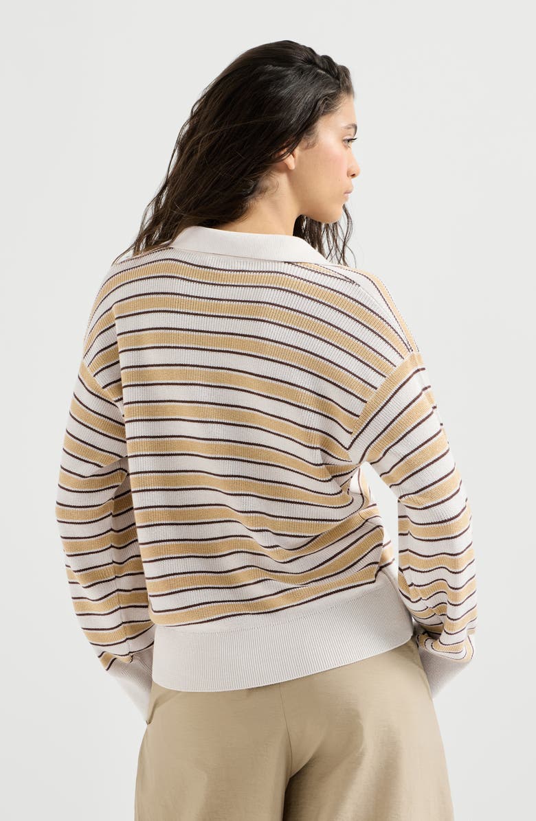 Brunello Cucinelli Knit polo with sparkling stripes, Alternate, color, Yellow