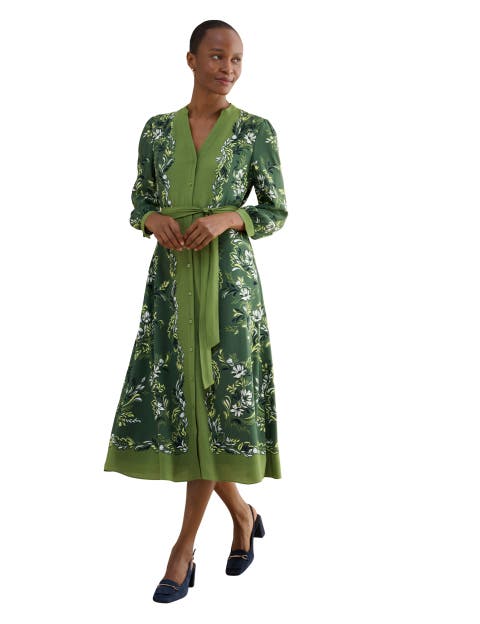 Apolline Printed V-Neck Midi Shirt Dress